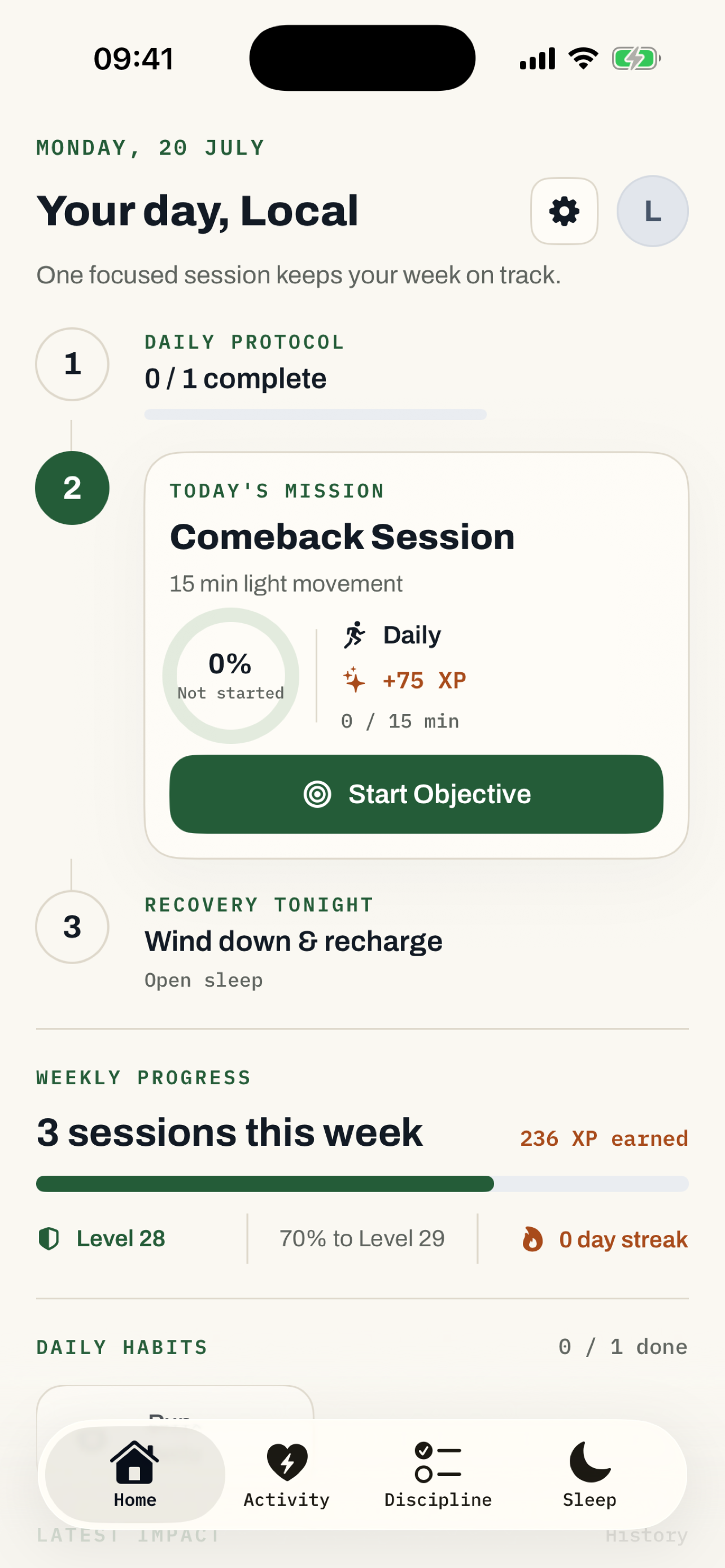 Onelior Home Dashboard